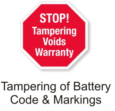 tampering of battery codes and markings